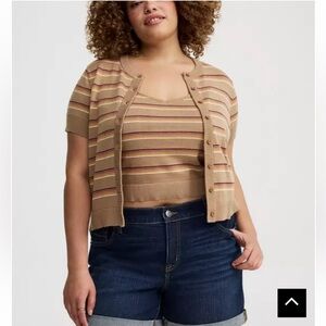 Torrid Women’s Short Sleeve Cardigan Sweater In Taupe Multi Stripe Size 4, 26/28